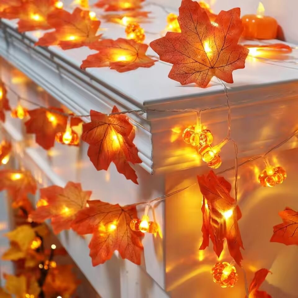 Halloween Led String Lights Orange - 59in/118in Cadılar Bayramı Balkabağı Akçaağaç Yaprakları