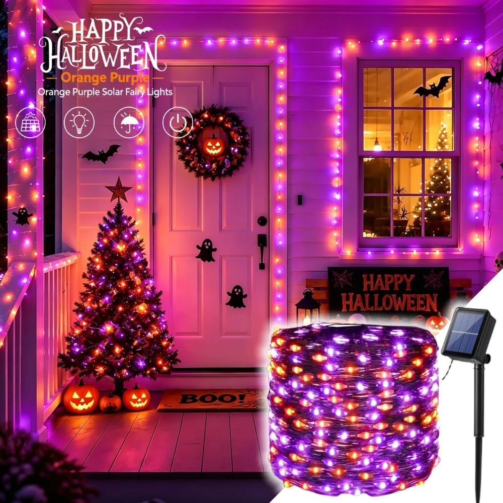 Halloween Led String Lights Orange - Cadılar Bayramı Temalı, Güneş Enerjili, Bakır