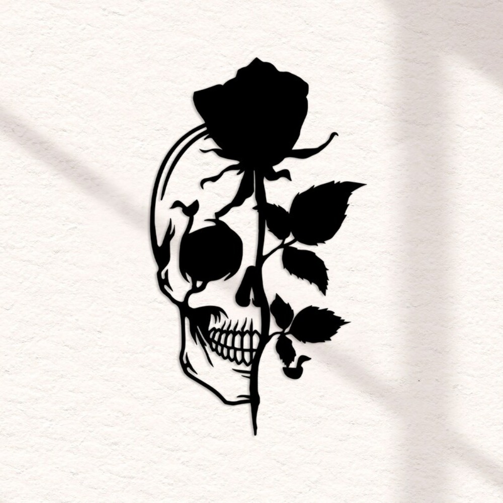 Halloween Skeleton Decoration - Gül Metal Duvar Sanatı ile Süslenmiş