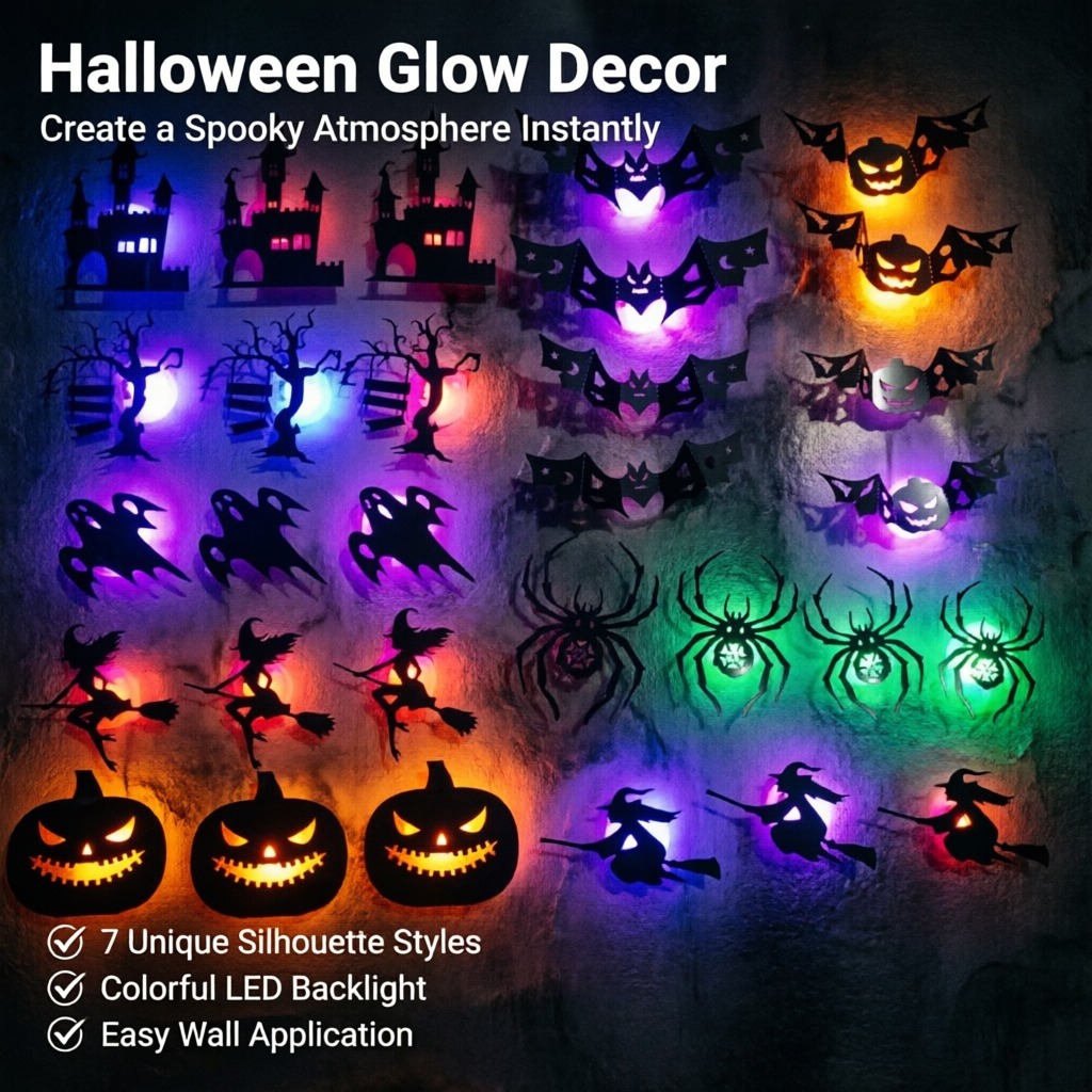 Halloween Pumpkin Decor Led - 8 adet/set LED Cadılar Bayramı Duvar